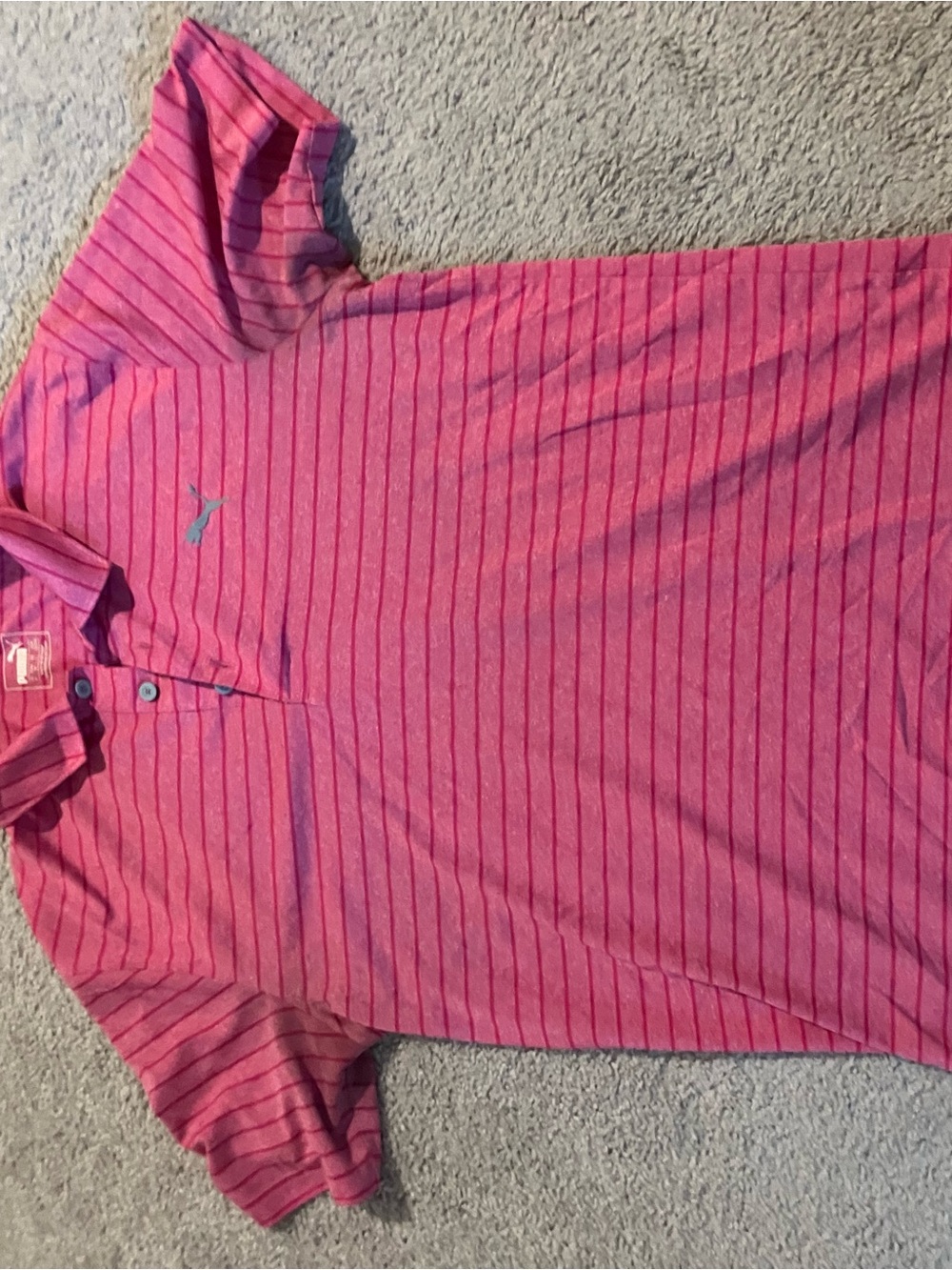 Puma Pink with Thin Navy Stripe Mens Polo